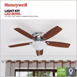 Honeywell Glen Alden 52-in Brushed Nickel Indoor Flush Mount Ceiling Fan with Light (5-Blade)