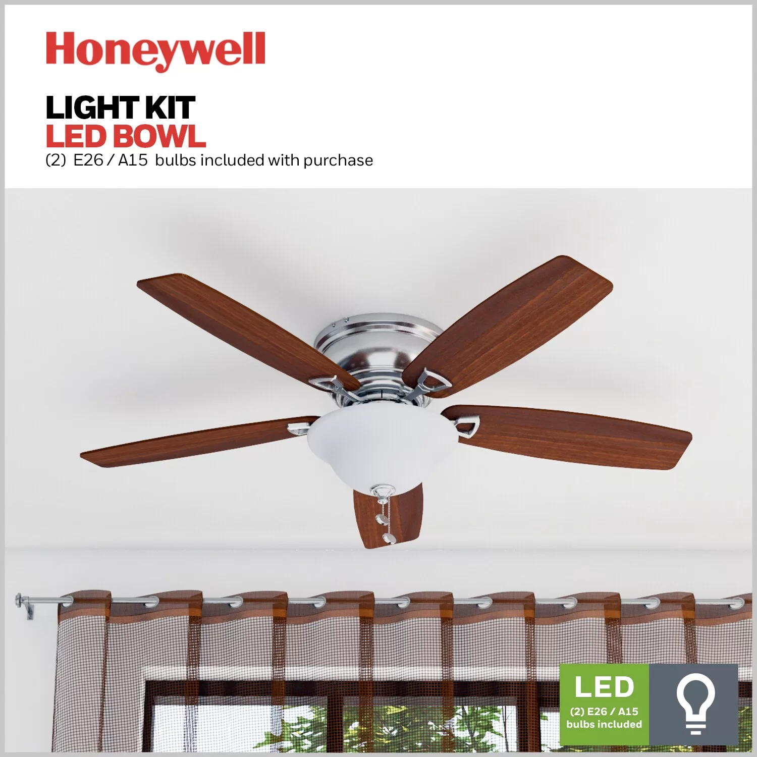 Honeywell Glen Alden 52-in Brushed Nickel Indoor Flush Mount Ceiling Fan with Light (5-Blade)