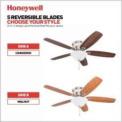 Honeywell Glen Alden 52-in Brushed Nickel Indoor Flush Mount Ceiling Fan with Light (5-Blade)
