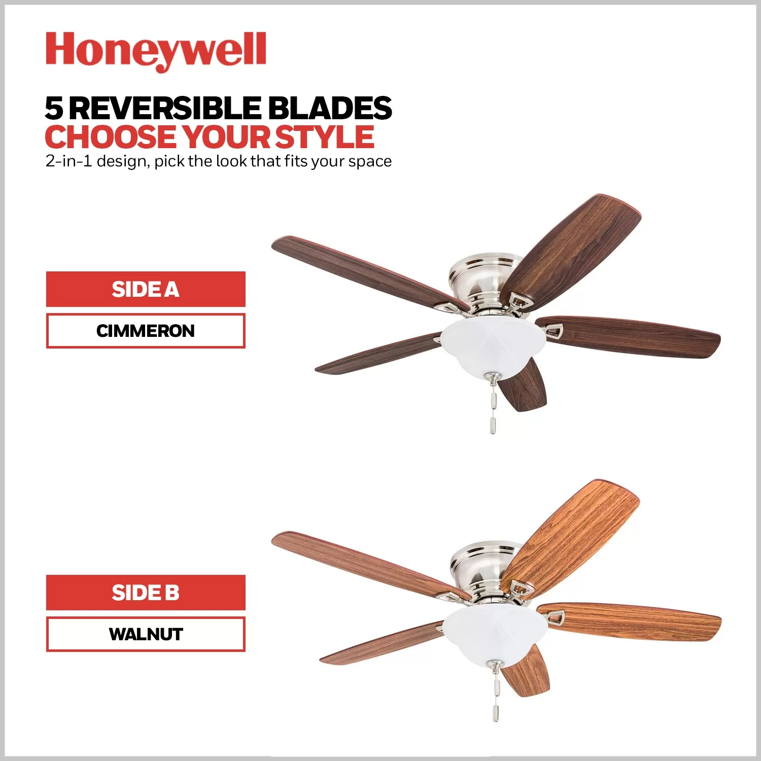 Honeywell Glen Alden 52-in Brushed Nickel Indoor Flush Mount Ceiling Fan with Light (5-Blade)