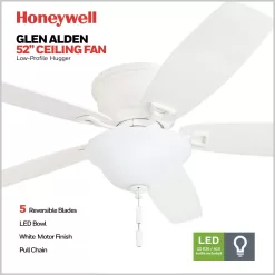 Honeywell Glen Alden 52-in White Indoor Flush Mount Ceiling Fan with Light (5-Blade)