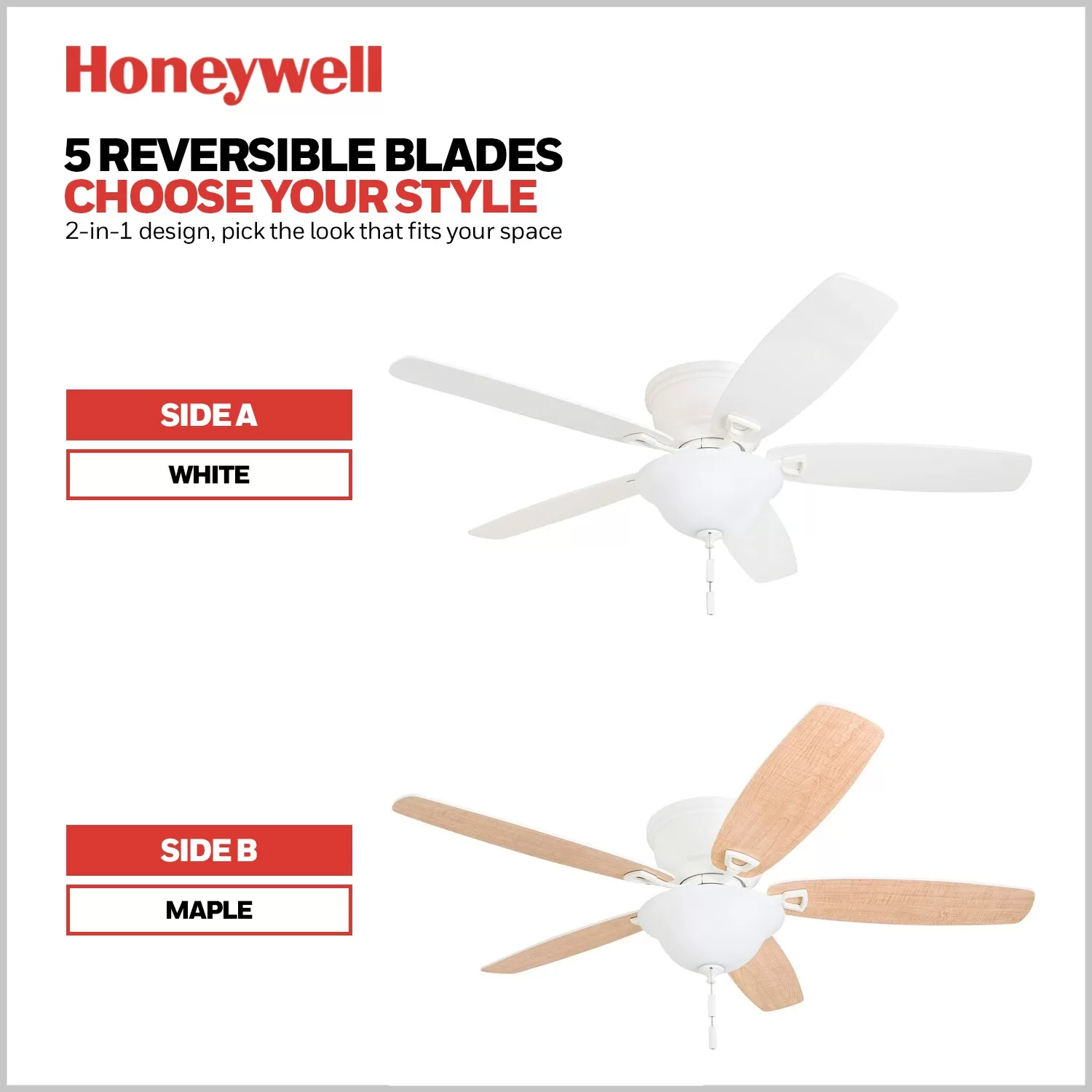Honeywell Glen Alden 52-in White Indoor Flush Mount Ceiling Fan with Light (5-Blade)