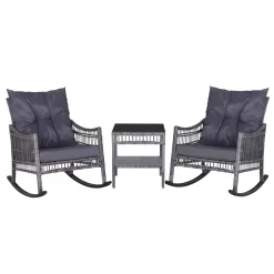 VEIKOUS 3-Piece Wicker Patio Conversation Set with Cushions
