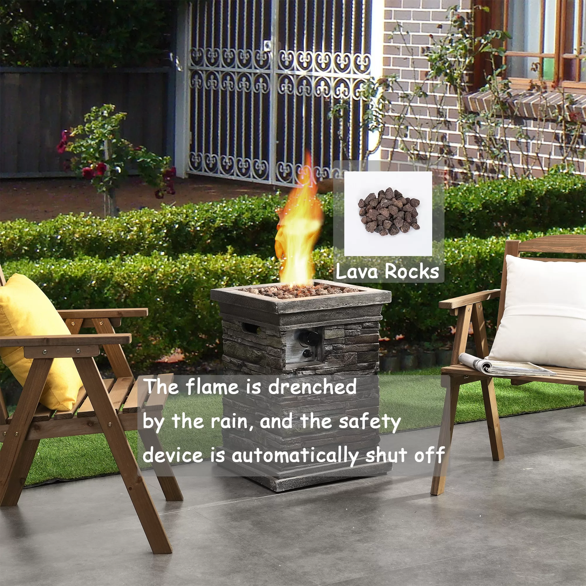 CASAINC Fire Pit Table 18-in W 30000-BTU Gray Portable Stainless Steel Propane Gas Fire Pit Table