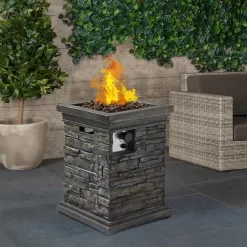 CASAINC Fire Pit Table 18-in W 30000-BTU Gray Portable Stainless Steel Propane Gas Fire Pit Table