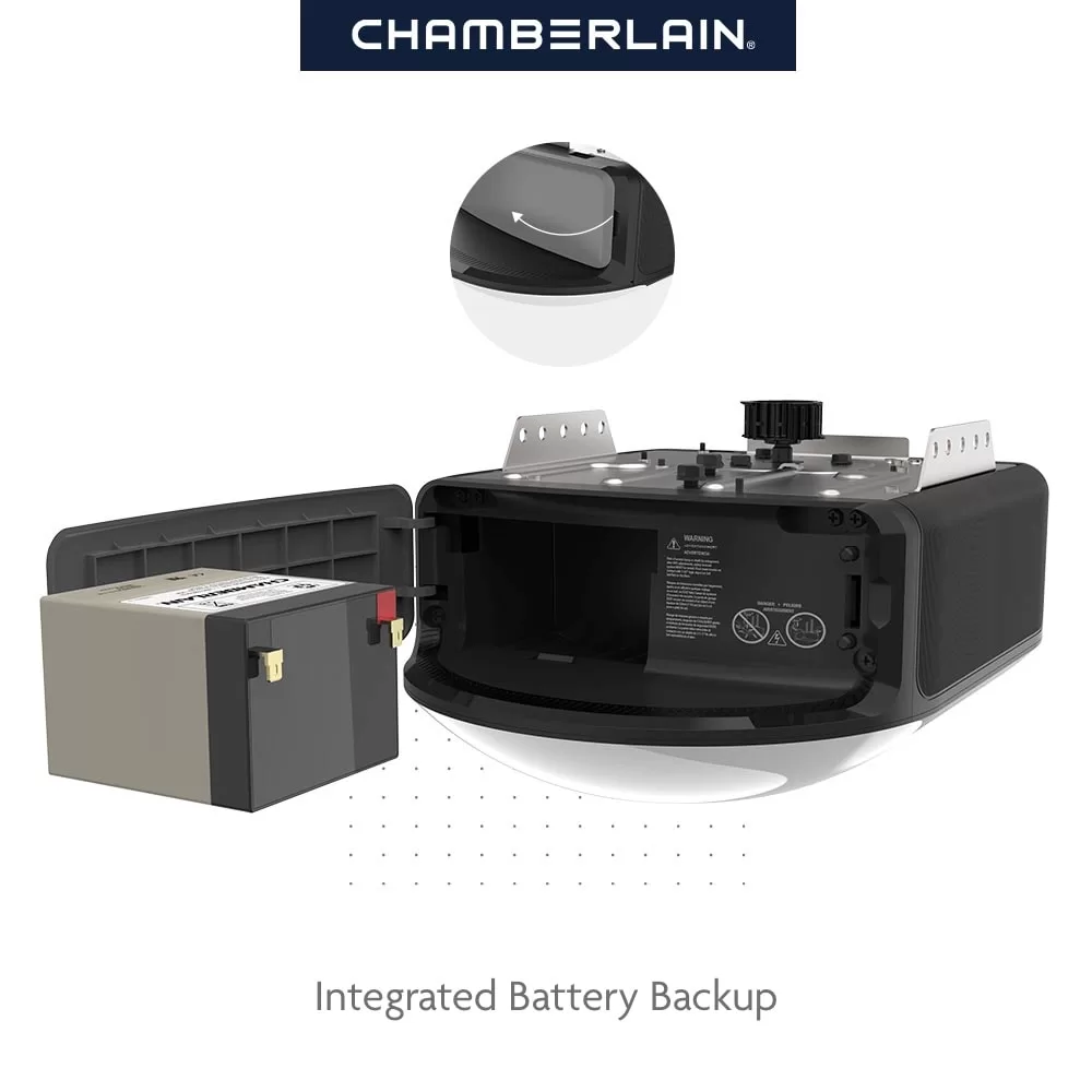 Chamberlain 1-1/4 Hps myQ and Secure View Smart Belt Drive Garage Door Opener Wi-fi Compatibility Battery Back-up LED Light and Camera(s)