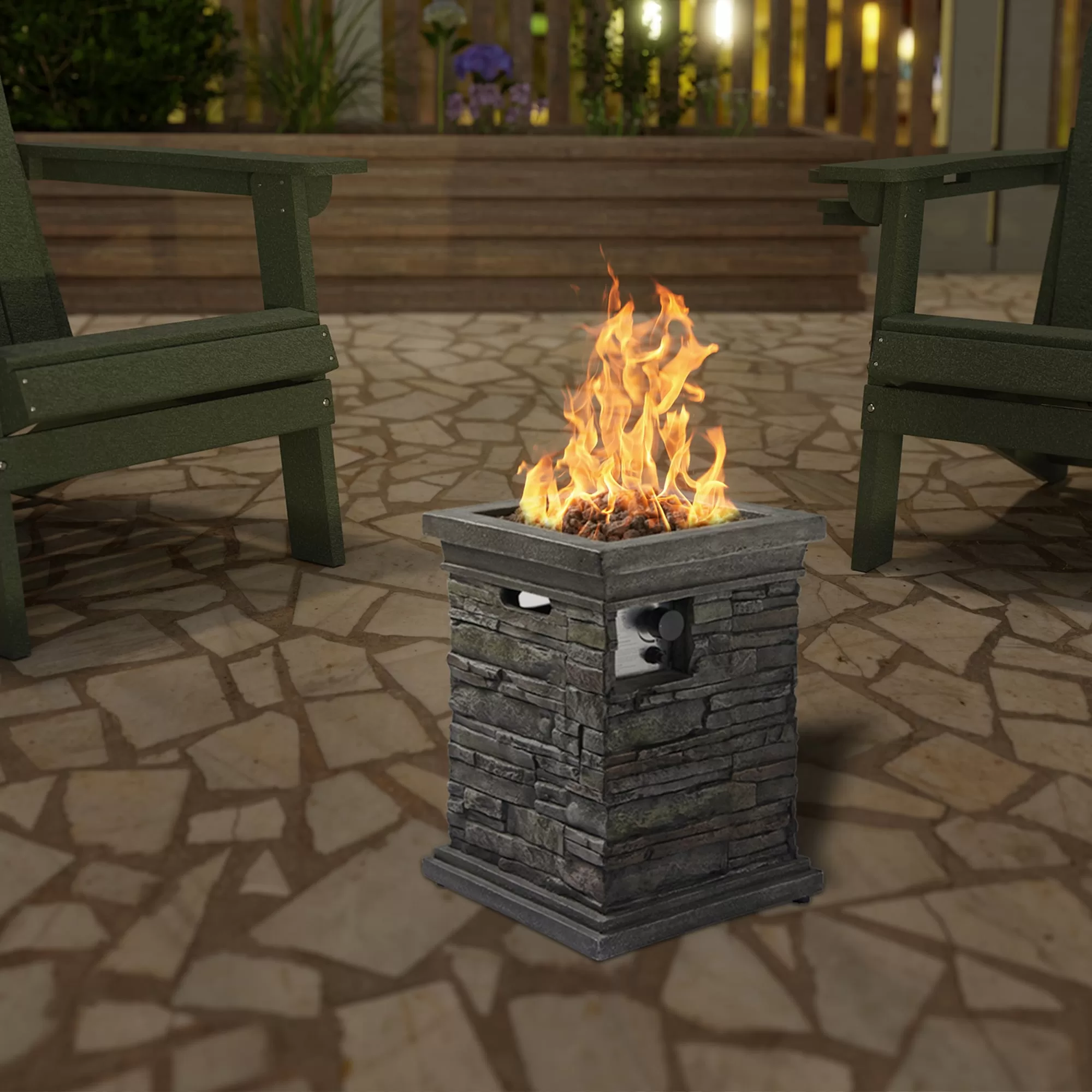 CASAINC Fire Pit Table 18-in W 30000-BTU Gray Portable Stainless Steel Propane Gas Fire Pit Table
