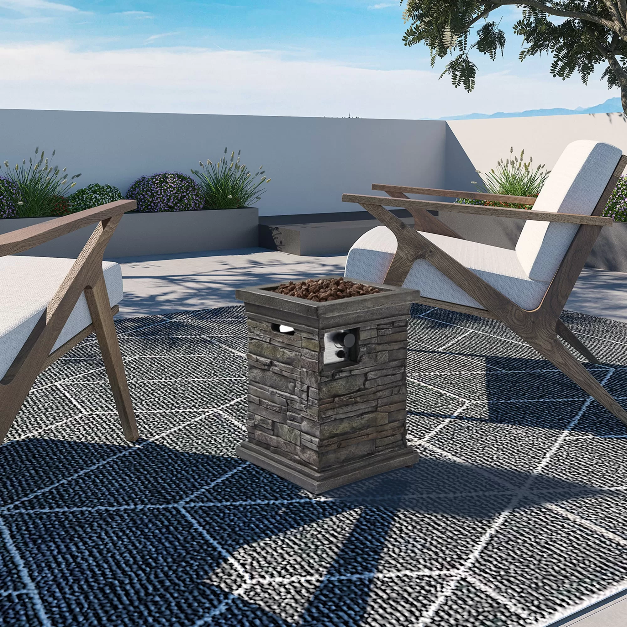 CASAINC Fire Pit Table 18-in W 30000-BTU Gray Portable Stainless Steel Propane Gas Fire Pit Table