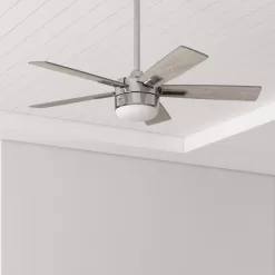 Harbor Breeze Boltz III Easy2Hang 52-in Brushed Nickel Color-changing Indoor Ceiling Fan with Light and Remote (5-Blade)