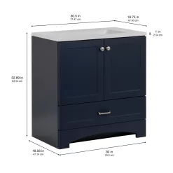 Diamond NOW Cassidy 30-in Deep Blue Single Sink Bathroom Vanity with White Cultured Marble Top