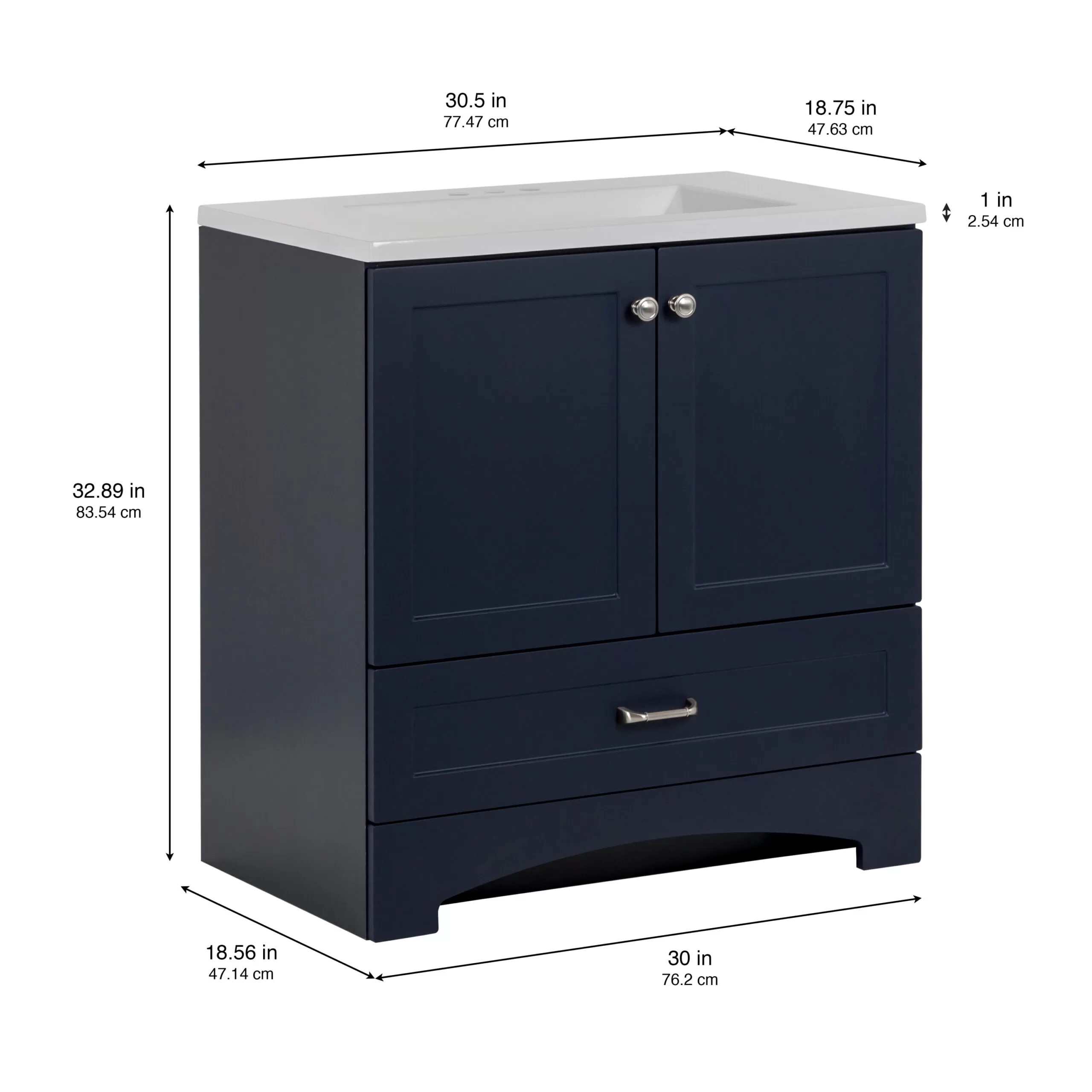 Diamond NOW Cassidy 30-in Deep Blue Single Sink Bathroom Vanity with White Cultured Marble Top