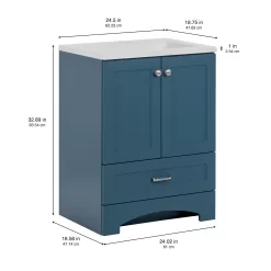 Diamond NOW Cassidy 24-in Admiral Blue Single Sink Bathroom Vanity with White Cultured Marble Top