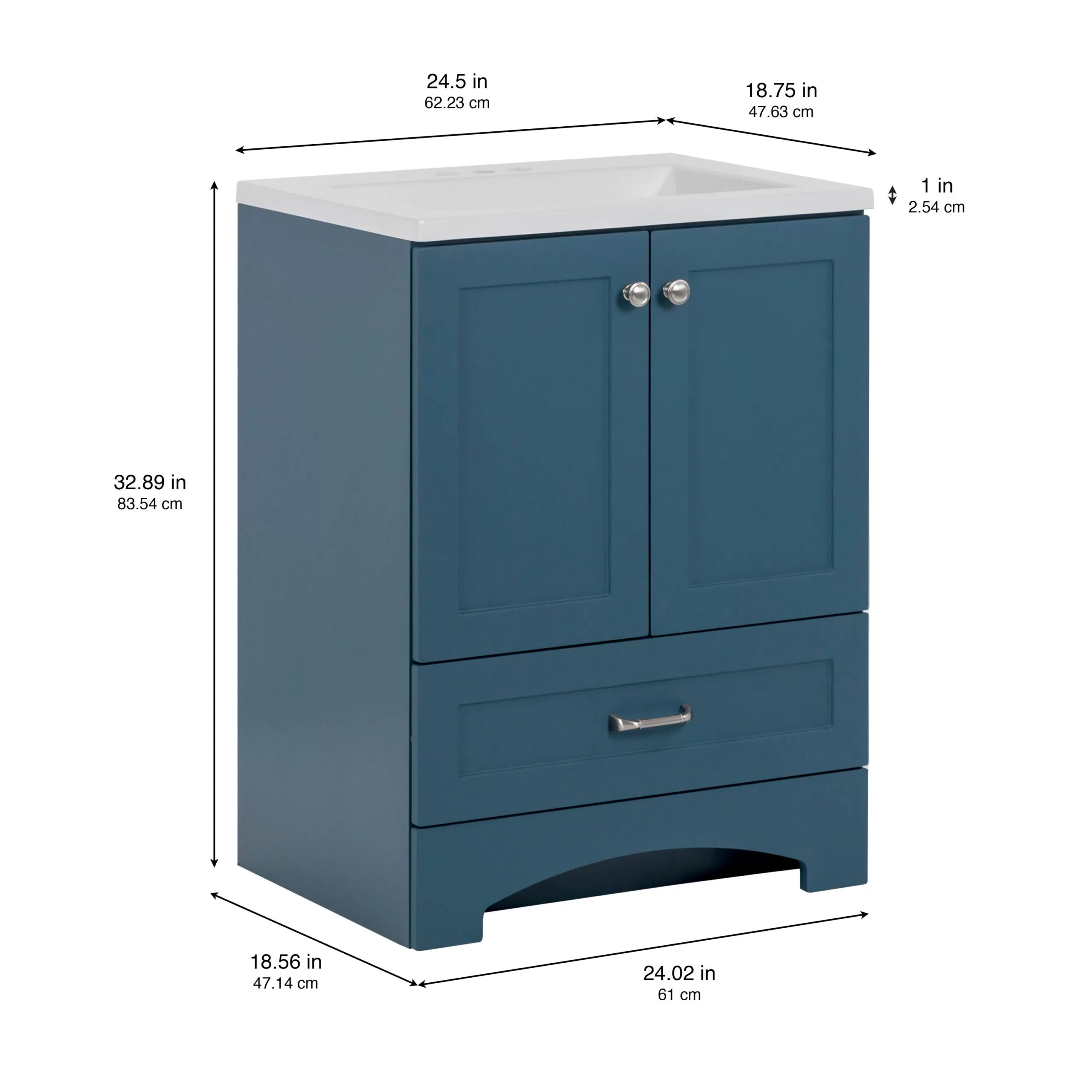 Diamond NOW Cassidy 24-in Admiral Blue Single Sink Bathroom Vanity with White Cultured Marble Top