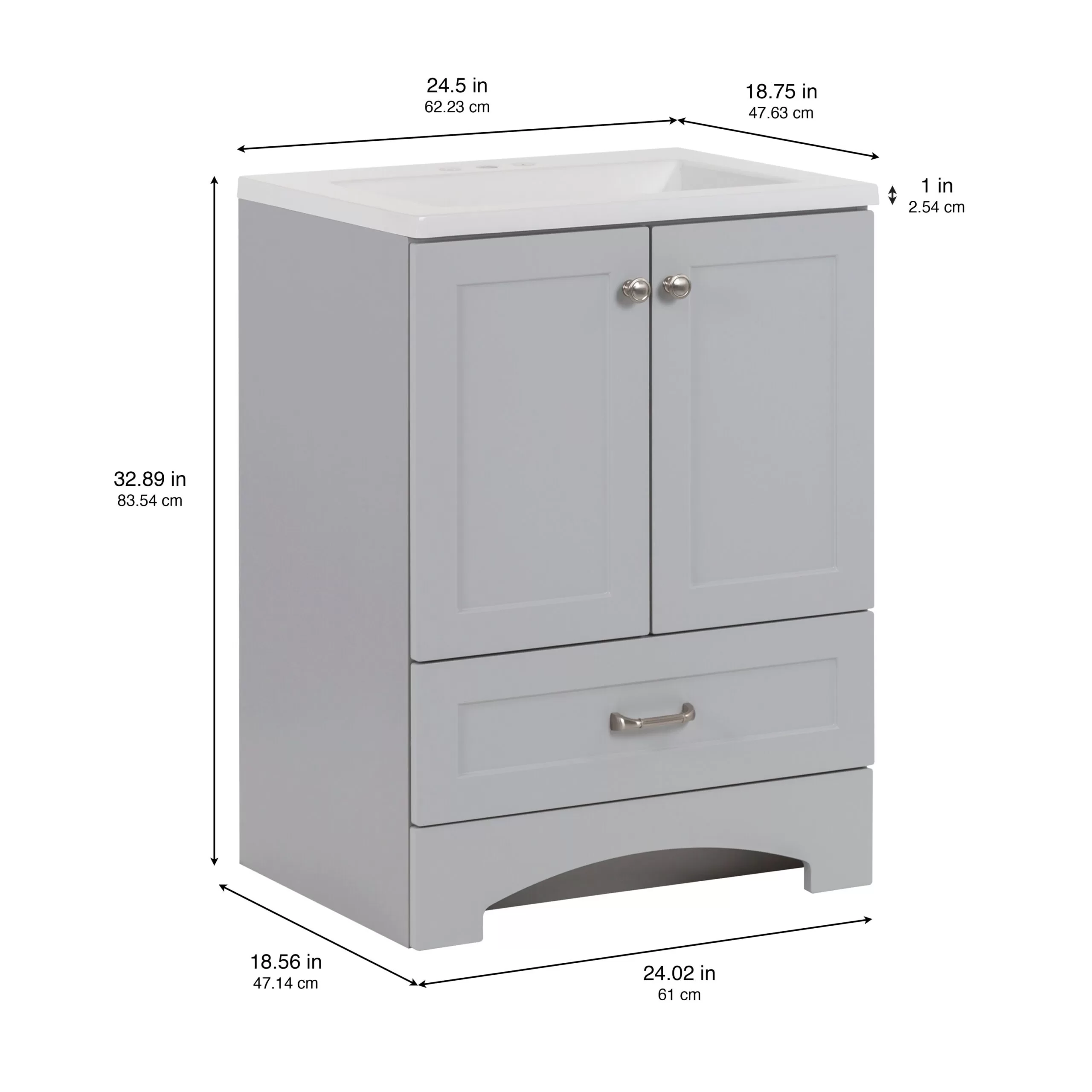 Diamond NOW Cassidy 24-in Pearl Gray Single Sink Bathroom Vanity with White Cultured Marble Top