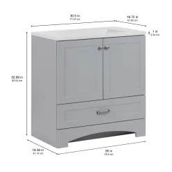 Diamond NOW Cassidy 30-in Pearl Gray Single Sink Bathroom Vanity with White Cultured Marble Top