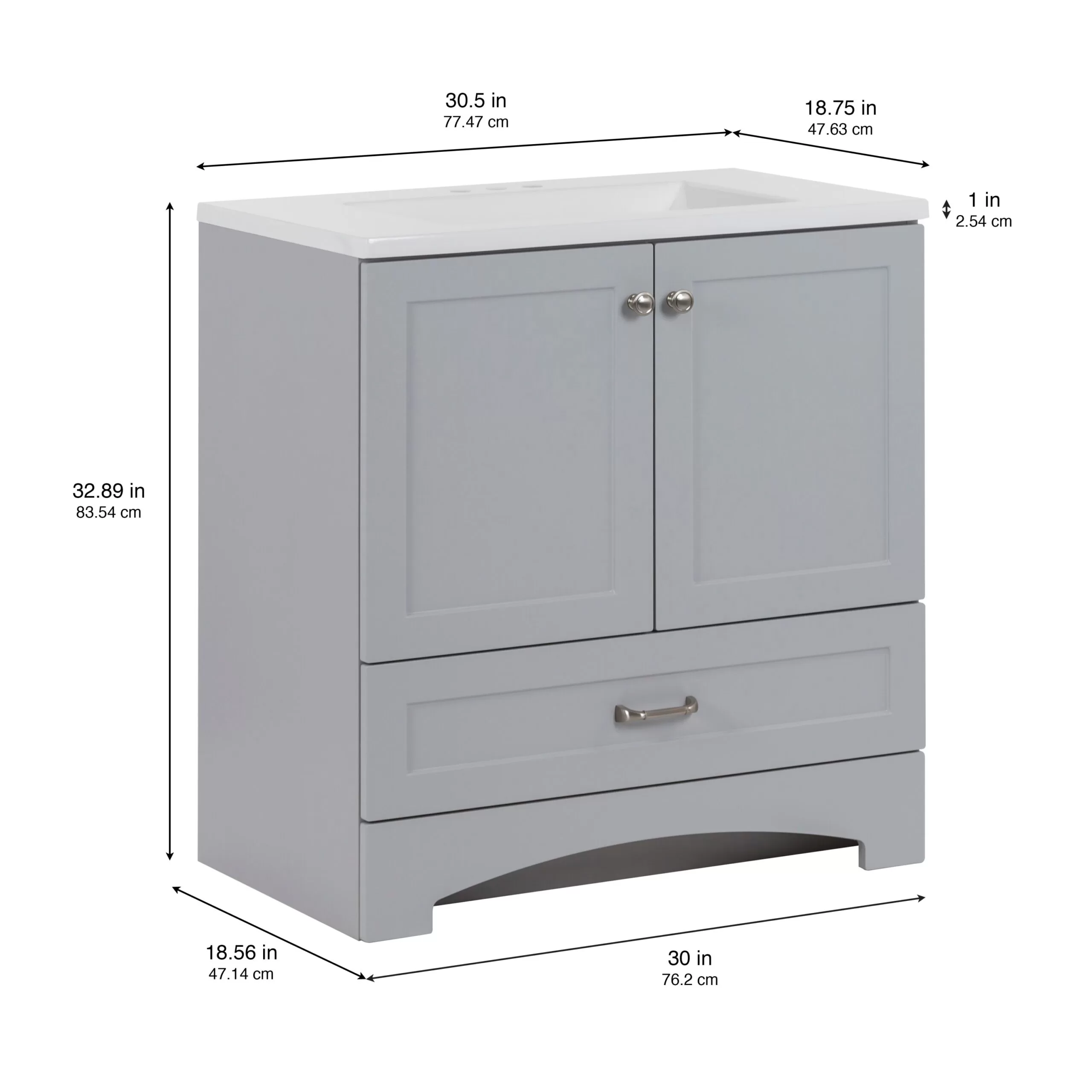 Diamond NOW Cassidy 30-in Pearl Gray Single Sink Bathroom Vanity with White Cultured Marble Top