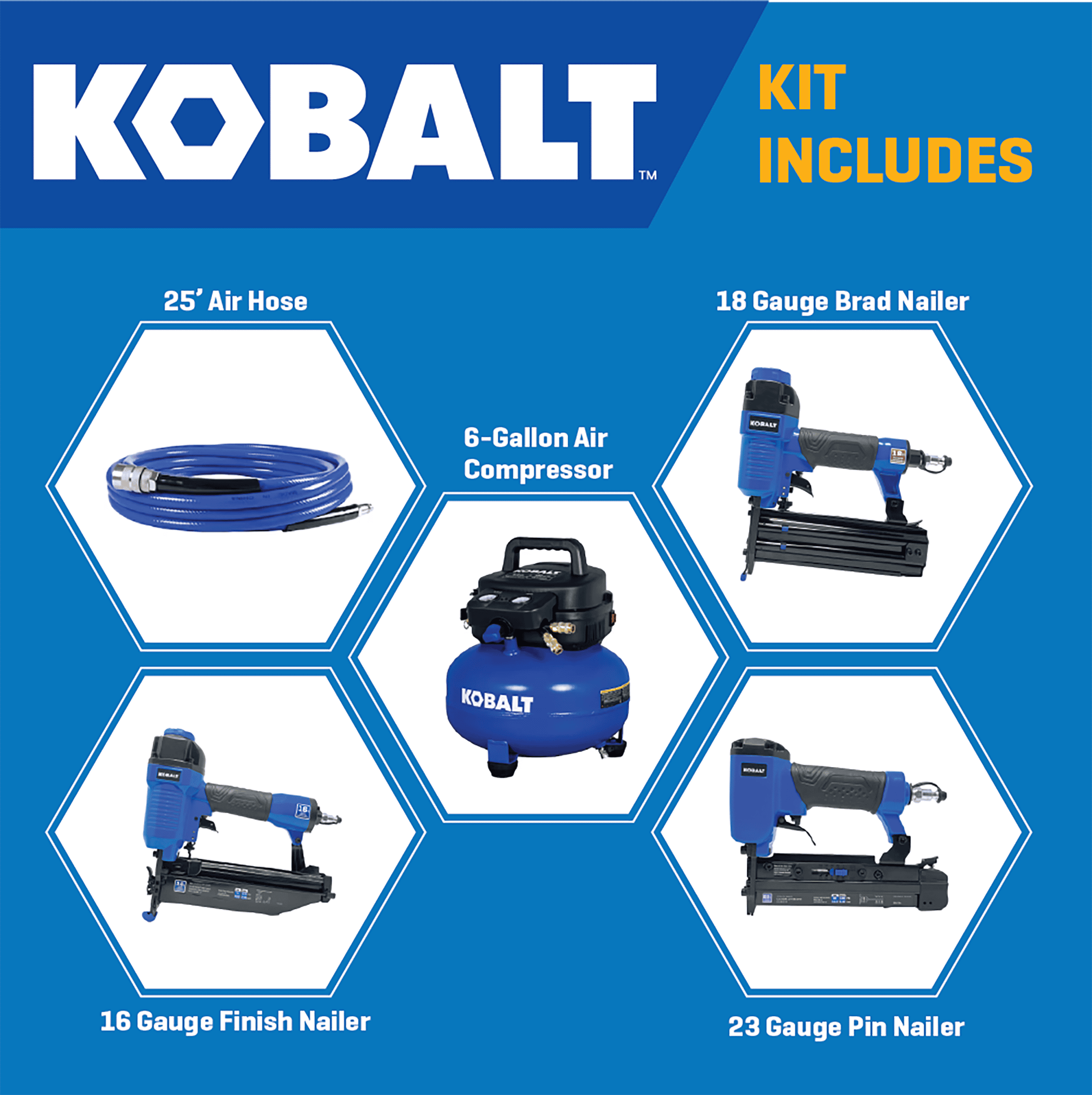 Kobalt with 3 Nailers 6-Gallons Portable 150 Psi Pancake Air Compressor - Image 2