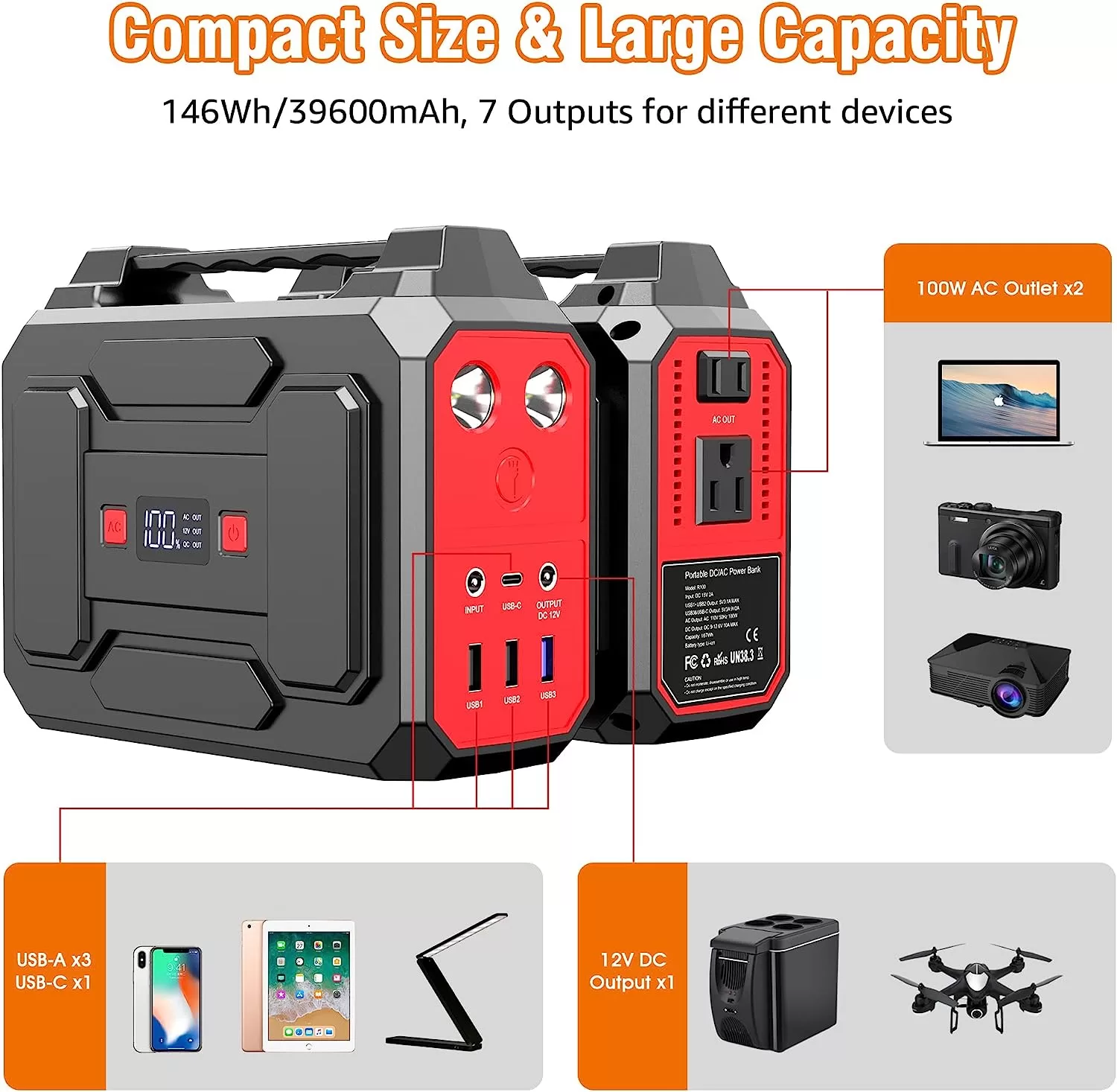 Apowking 146Wh Portable Power Bank with AC Outlet & 40W Foldable Solar Panel