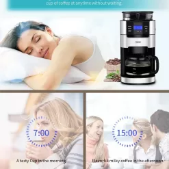 10-Cup Programmable Grind & Brew Coffee Maker with Built-In Burr Grinder, Large 1.5L Water Tank, Keep Warm Plate