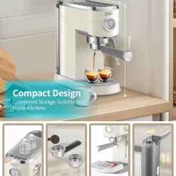 Gevi Espresso Machine 20 Bar, Professional Espresso Maker with Milk Frother Steam Wand, Compact Semi-Automatic Espresso Machines
