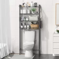 Hodonas Bathroom Organizer Over Toilet Storage, 4-Tier Toilet Shelf Bathroom Shelves Over Toilet, Gray