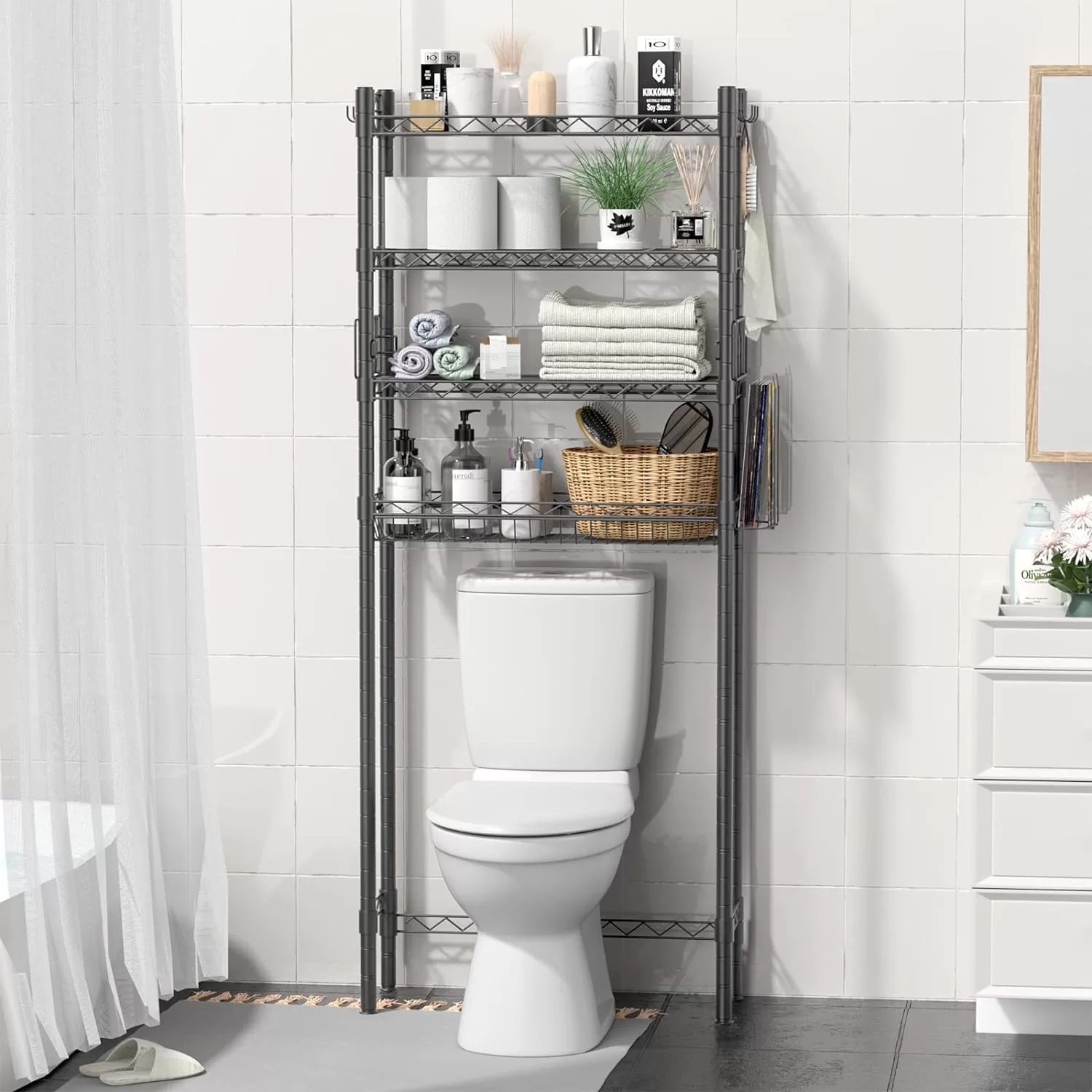 Hodonas Bathroom Organizer Over Toilet Storage, 4-Tier Toilet Shelf Bathroom Shelves Over Toilet, Gray