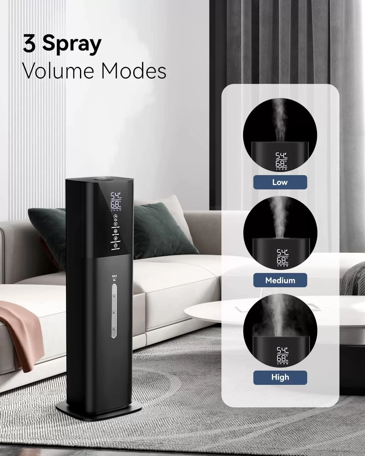 Let'me Humidifiers for Bedroom, 2.11Gal 8L Quiet Humidifiers for Large Room with Timer