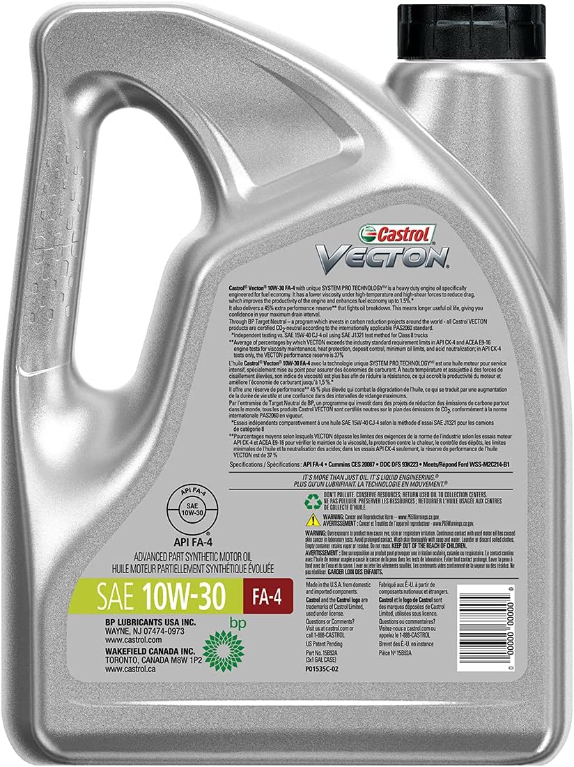 Castrol Vecton 10W-30 FA-4 Part Synthetic Diesel Engine Oil, 1 Gallon, Pack of 3
