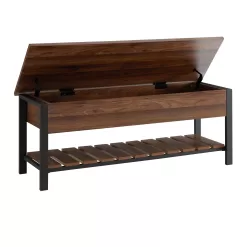 Walker Edison Julian Rustic Farmhouse Lift Top Entry Bench with Bottom Rack, 48 Inch, Dark Walnut