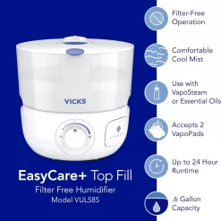 PUR Vicks EasyCare+ Top Fill Filter-Free Cool Mist Humidifier, White