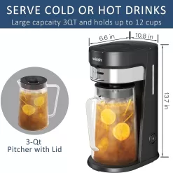 wirsh Iced Tea Maker with 85 Ounce Pitcher, Strength Control and Reusable Filter, Black