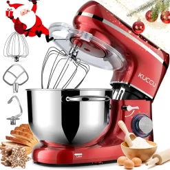 KUCCU Stand Food Mixer, 6.5 Qt 660W, 6-Speed Tilt-Head , Kitchen Electric Mixer with Stainless Steel Bowl (6.5-QT, Red)