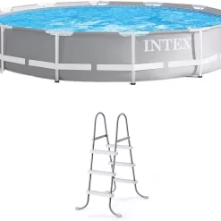 Intex 12 Foot Prism Frame Above Ground Swimming Pool w/ Pump & Pool Ladder
