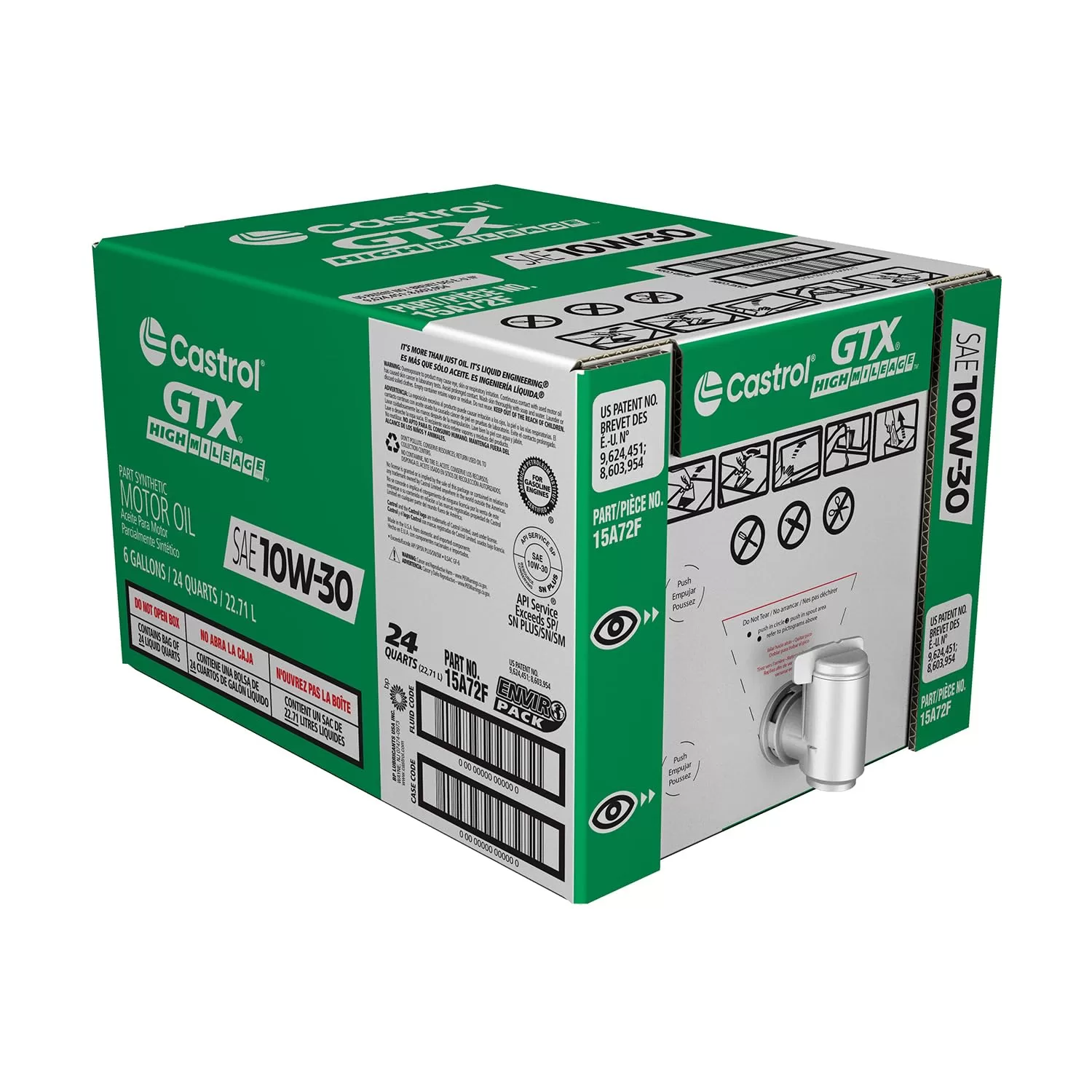 Castrol GTX High Mileage 10W-30 Synthetic Blend Motor Oil, 6 Gallon Enviro-Pack