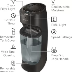 Honeywell Top Fill Tower Humidifier, Digital Humidistat, Black – Cool Mist Humidifier