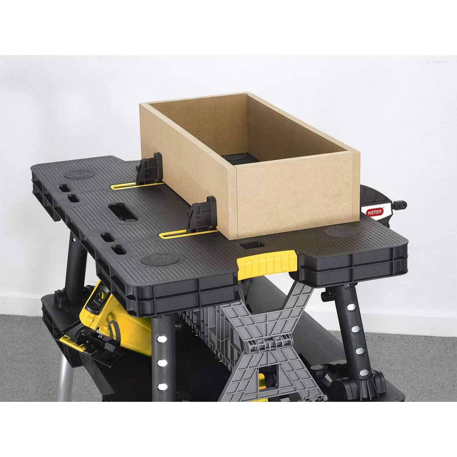 Keter Portable Folding Work Table Tool Storage Stand Workbench with 12 Inch Wood Clamps