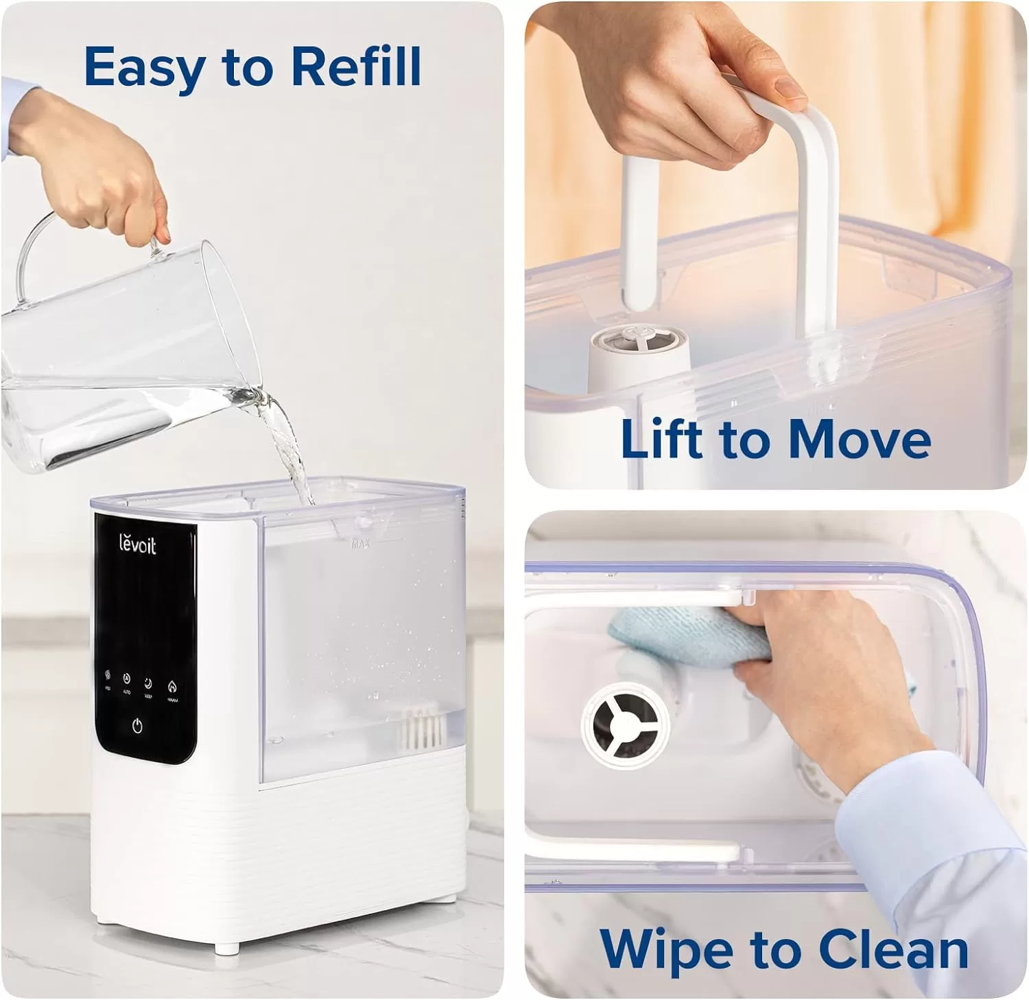 LEVOIT Humidifiers for Bedroom Home, Smart Warm and Cool Mist Air Humidifier for, OasisMist4.5L, White