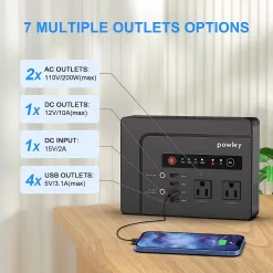 Powkey Portable Power Station 200W, 146Wh Portable Solar Generator Battery Pack