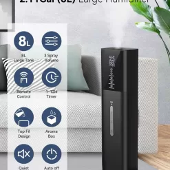 Let'me Humidifiers for Bedroom, 2.11Gal 8L Quiet Humidifiers for Large Room with Timer
