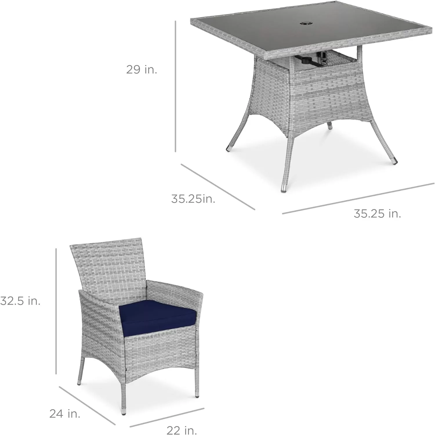 Best Choice Products 5-Piece Indoor Outdoor Wicker Dining Set Furniture - Navy