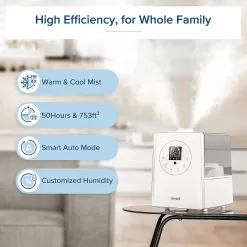 LEVOIT Humidifiers for Bedroom Large Room Home, 6L Warm and Cool Mist Ultrasonic Air Vaporizer, White
