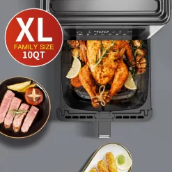 Borlebbi Air Fryer, 10 Quart Family Size Large Airfryer, 1700W, Stainless Steel