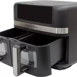 West Bend Air Fryer Dual Basket 10-Quart Capacity, Nonstick Frying Baskets, 1600-Watts, Black