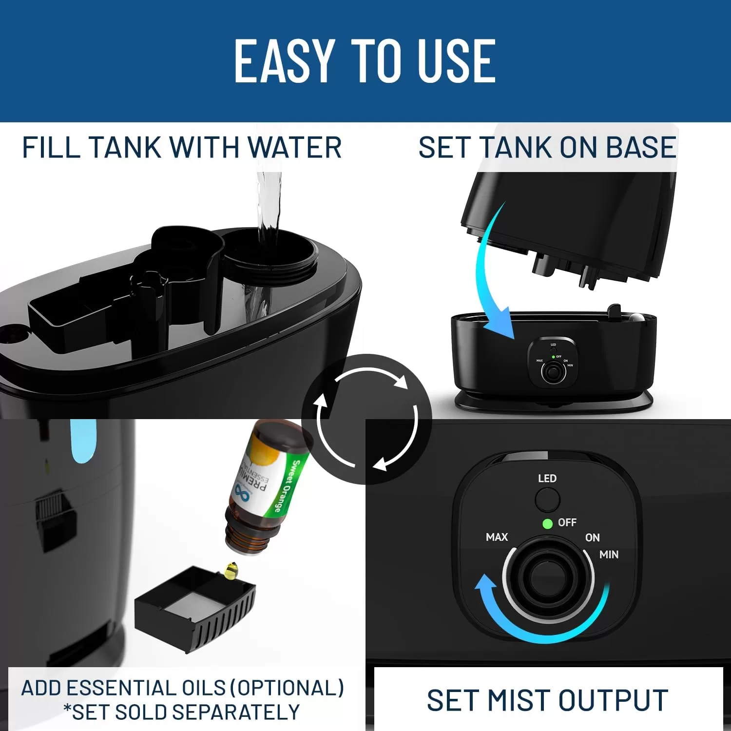 Everlasting Comfort Air Humidifiers for Bedroom - 50-Hour Continuous Use
