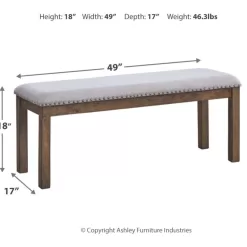 Signature Design by Ashley Moriville Casual Rustic Upholstered Dining Bench, Grey & Brown