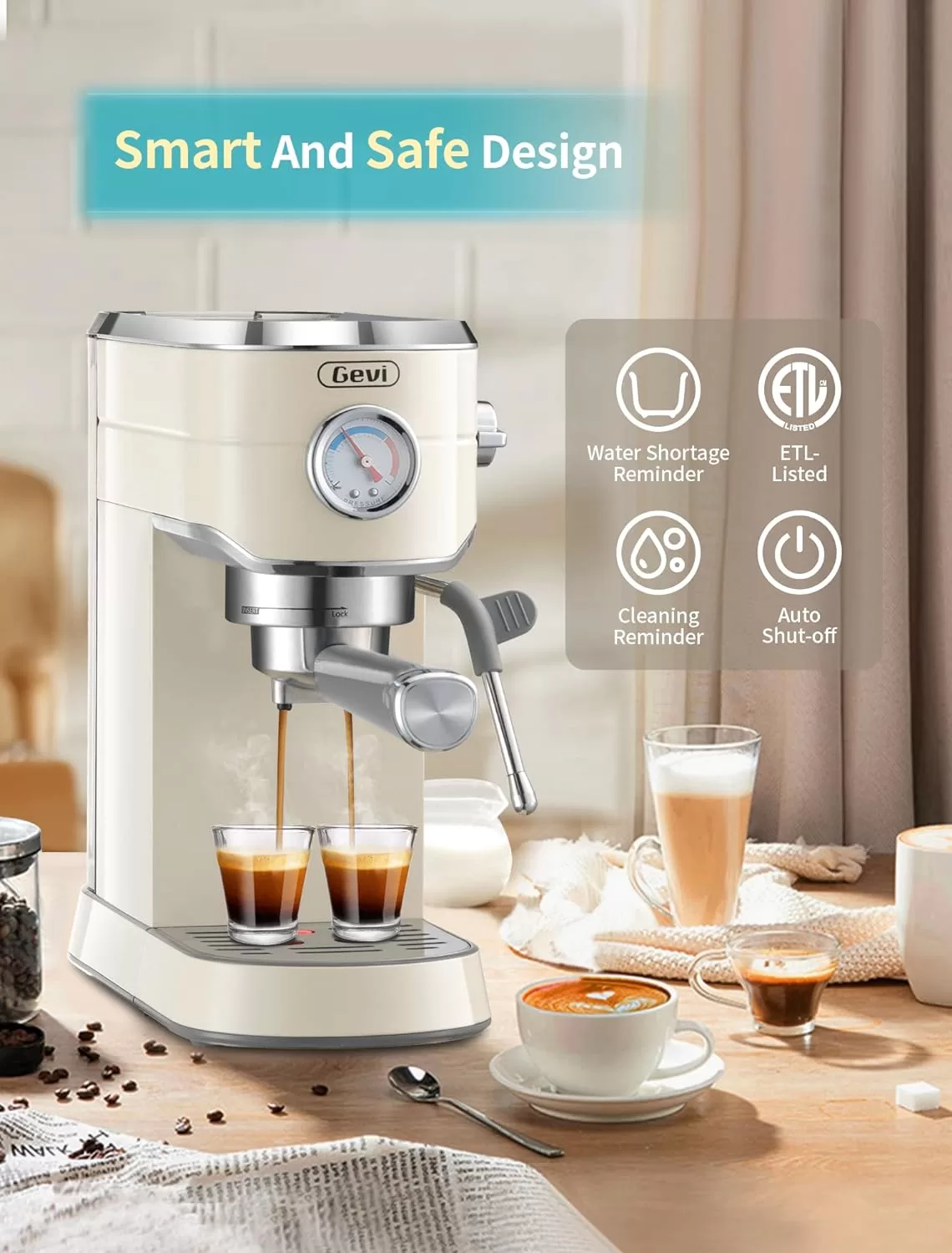 Gevi Espresso Machine 20 Bar, Professional Espresso Maker with Milk Frother Steam Wand, Compact Semi-Automatic Espresso Machines