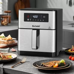 Borlebbi Air Fryer, 10 Quart Family Size Large Airfryer, 1700W, Stainless Steel
