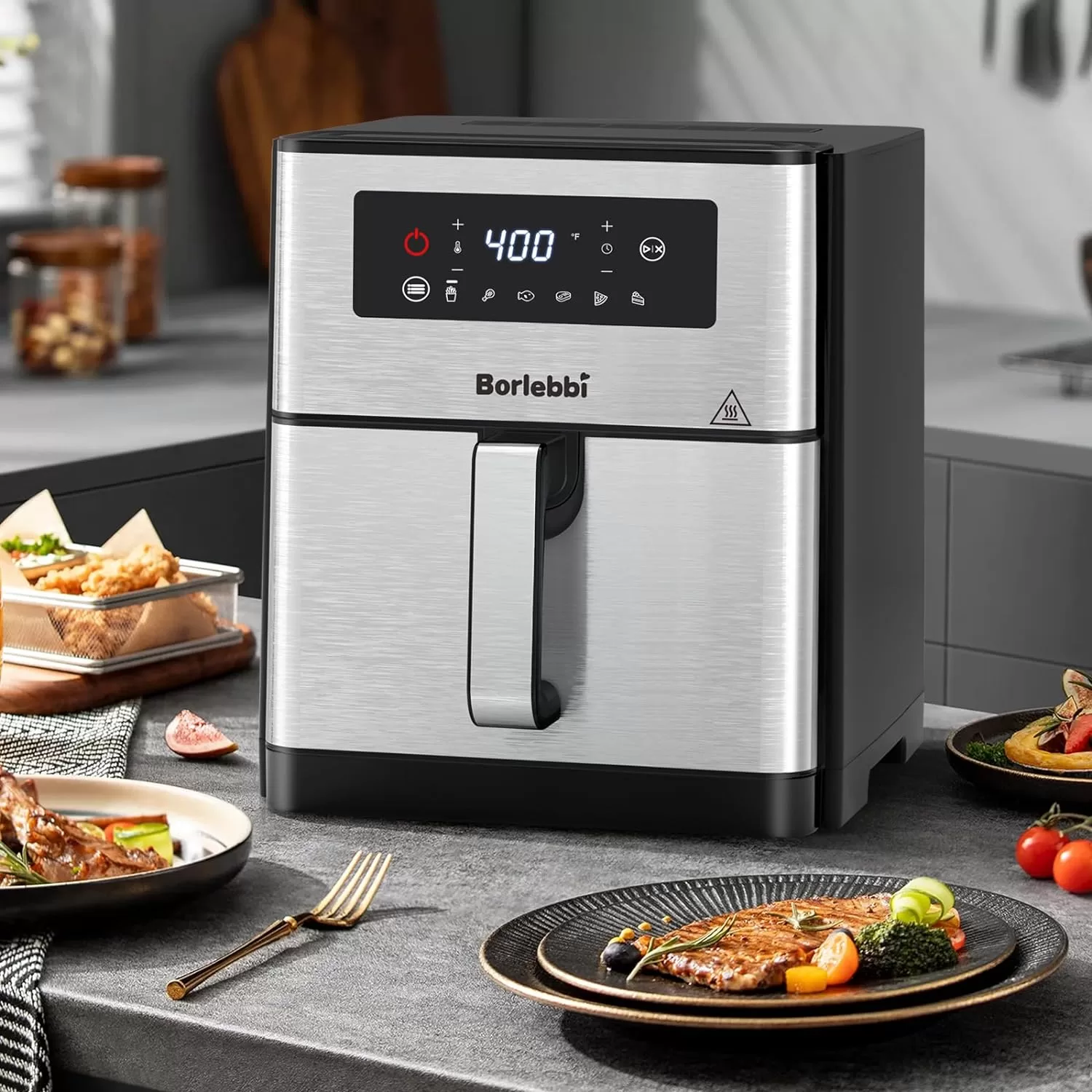 Borlebbi Air Fryer, 10 Quart Family Size Large Airfryer, 1700W, Stainless Steel