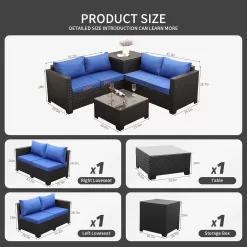 Outdoor PE Wicker Furniture Set 4 Piece Patio Black Rattan Sectional Loveseat Couch Set Conversation Sofa