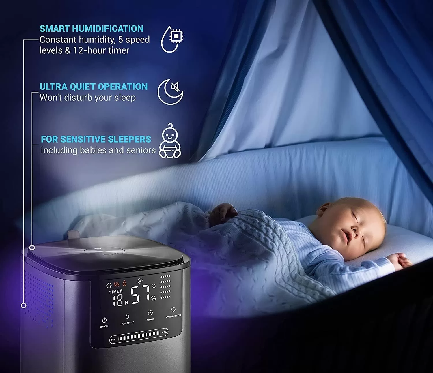 Hupro Top Fill Cool Mist & Warm Mist Humidifier for Large Room Home Bedroom Living Room 4L Big Capacity